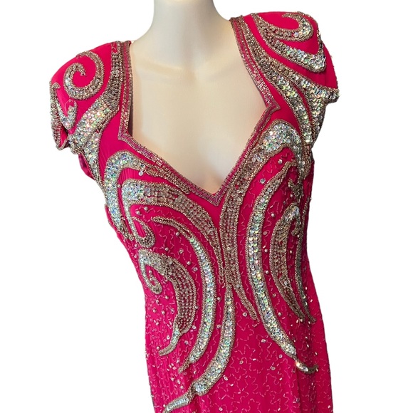 Vintage NWT Alyce Designs Fuschia Pink with Silver Sequins Full Length Dress - Picture 2 of 16